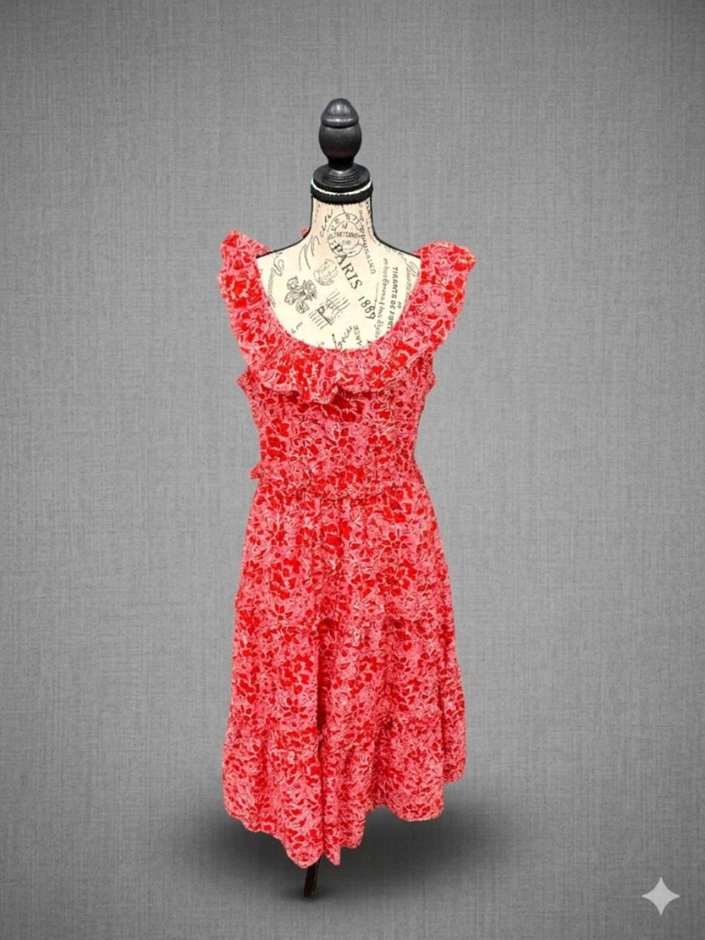 J.Crew Pink & Red Floral Tiered Ruffle Midi Dress - Size 10 - Cotton Clip Dot